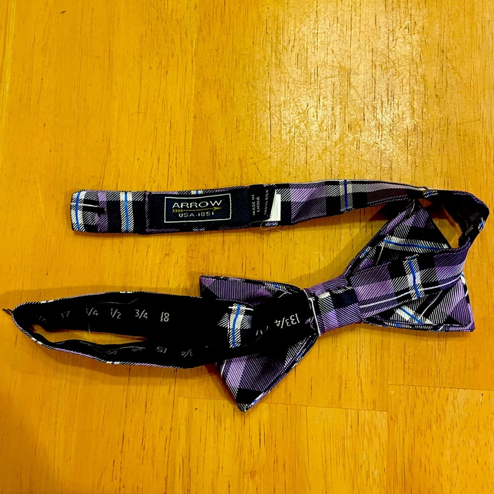 Arrow Purple and Gray Plaid Bow Tie
